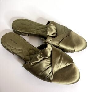 Birdies Songbird Mule Olive Green Satin Knotted Slip on Shoes Size 8.5